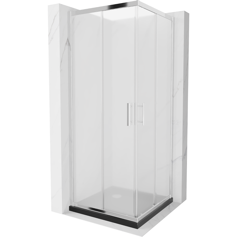 Mexen Rio čtvercová sprchová kabina 80 x 80 cm, mat, chrom + vanička Flat, černá - 860-080-080-01-30-4070