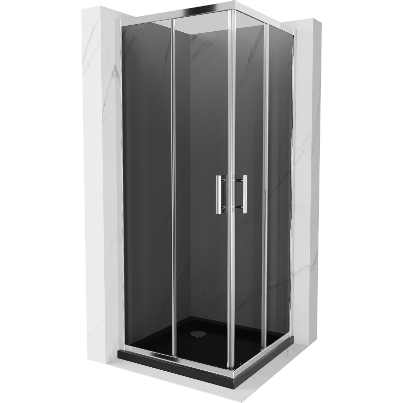 Mexen Rio čtvercová sprchová kabina 80 x 80 cm, grafit, chrom + brodzik Flat, černý - 860-080-080-01-40-4070