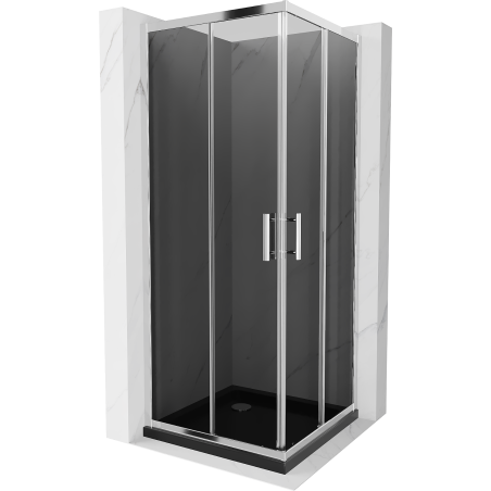 Mexen Rio čtvercová sprchová kabina 90 x 90 cm, grafitová, chrom + Flat sprchová vanička, černá - 860-090-090-01-40-4070