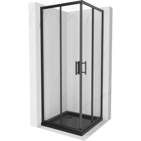 Mexen Rio čtvercová sprchová kabina 90 x 90 cm, transparentní, černá + sprchová vanička Flat, černá - 860-090-090-70-00-4070B