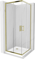 Mexen Rio čtvercový sprchový kout 80 x 80 cm, transparentní, zlatý + Flat vanička, bílá - 860-080-080-50-00-4010G