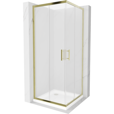 Mexen Rio čtvercová sprchová kabina 70 x 70 cm, matná, zlatá + sprchová vanička Flat, bílá - 860-070-070-50-30-4010G