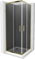 Mexen Rio čtvercová sprchová kabina 80 x 80 cm, grafit, zlatá + sprchová vanička Flat, bílá - 860-080-080-50-40-4010G