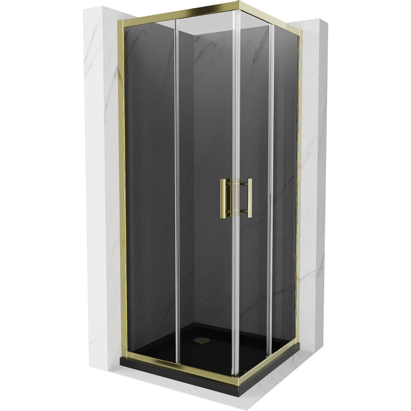 Mexen Rio čtvercový sprchový kout 80 x 80 cm, grafit, zlatý + Flat sprchová vanička, černá- 860-080-080-50-40-4070G