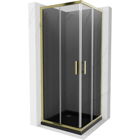 Mexen Rio čtvercový sprchový kout 80 x 80 cm, grafit, zlatý + Flat sprchová vanička, černá- 860-080-080-50-40-4070G