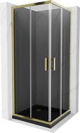 Mexen Rio čtvercový sprchový kout 80 x 80 cm, grafit, zlatý + Flat sprchová vanička, černá- 860-080-080-50-40-4070G