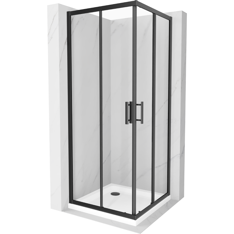 Mexen Rio čtvercový sprchový kout 90 x 90 cm, transparentní, černý + sprchová vanička Flat, bílá - 860-090-090-70-00-4010B