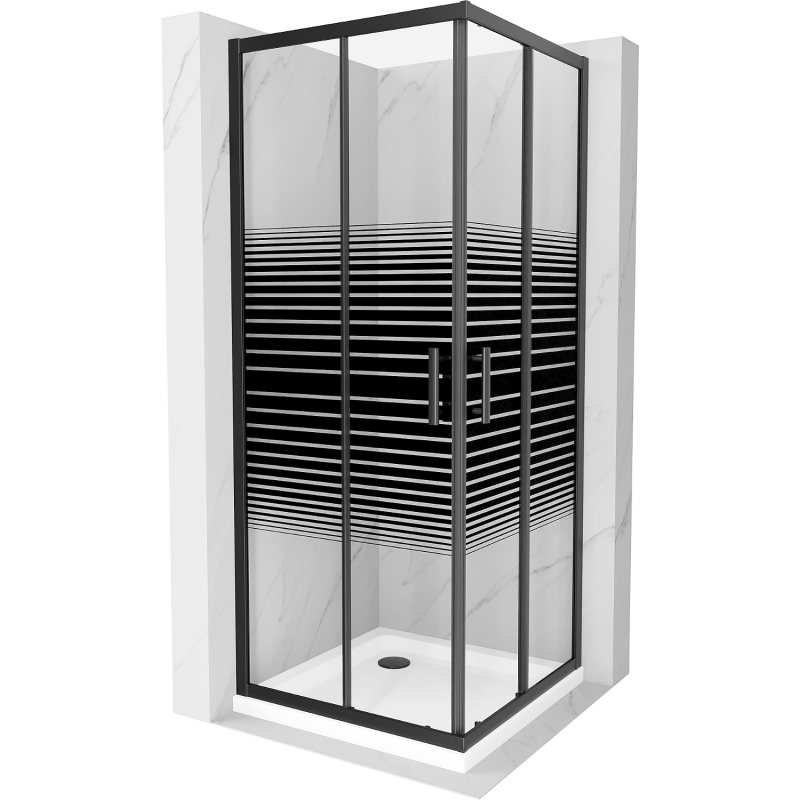 Mexen Rio čtvercová sprchová kabina 90 x 90 cm, černé pruhy, černá + sprchová vanička Flat, bílá - 860-090-090-70-20-4010B