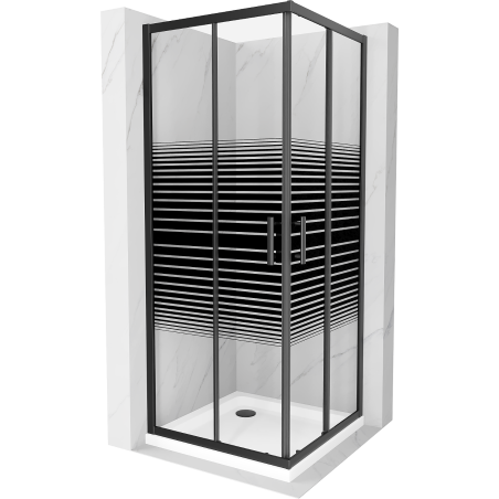 Mexen Rio čtvercová sprchová kabina 90 x 90 cm, černé pruhy, černá + sprchová vanička Flat, bílá - 860-090-090-70-20-4010B