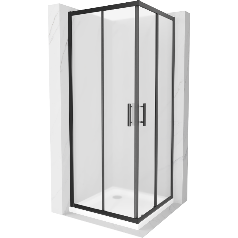 Mexen Rio čtvercová sprchová kabina 80 x 80 cm, matné sklo, černá + sprchová vanička Flat, bílá