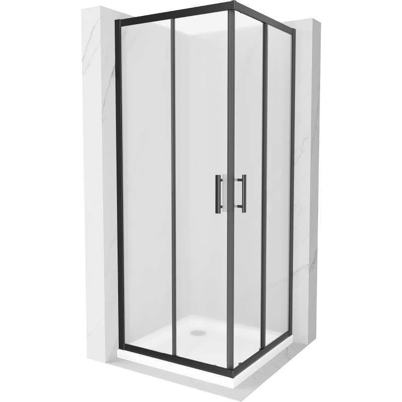 Mexen Rio čtvercová sprchová kabina 80 x 80 cm, mražená, černá + vanička Flat, bílá - 860-080-080-70-30-4010B