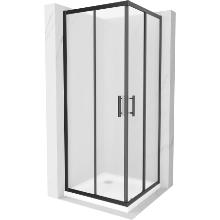 Mexen Rio čtvercová sprchová kabina 80 x 80 cm, mražená, černá + vanička Flat, bílá - 860-080-080-70-30-4010B