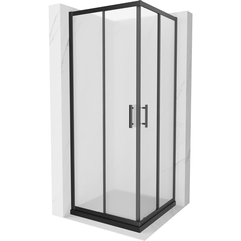 Mexen Rio čtvercový sprchový kout 90 x 90 cm, mražené sklo, černý + plochá sprchová vanička, černá - 860-090-090-70-30-4070B