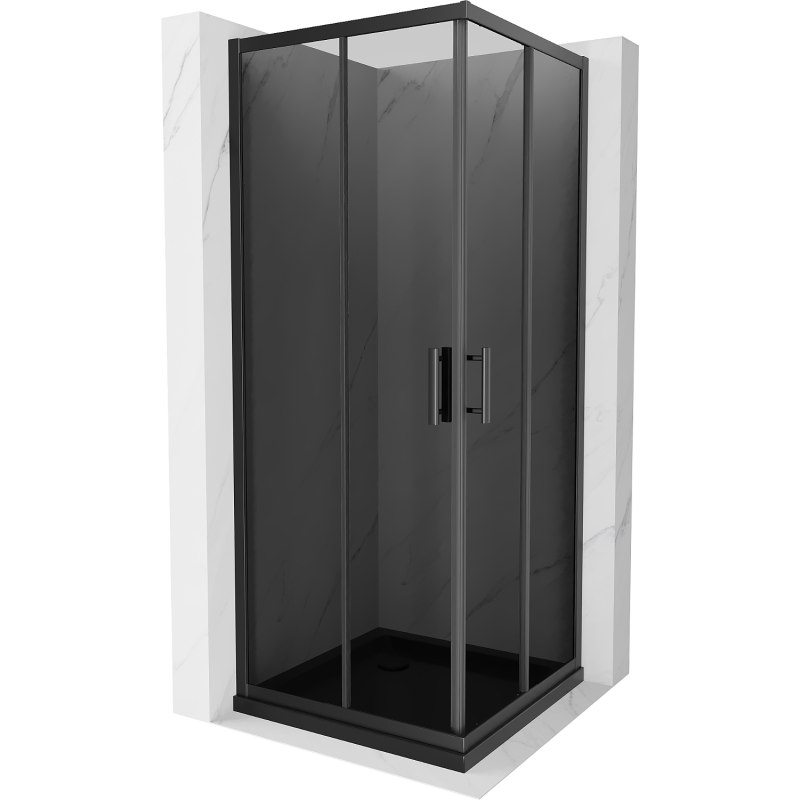Mexen Rio čtvercový sprchový kout 80 x 80 cm, grafit, černý + vanička Flat, černá - 860-080-080-70-40-4070B