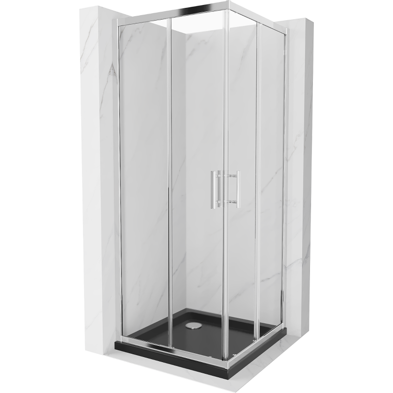 Mexen Rio čtvercový sprchový kout 70 x 70 cm, transparentní, chrom + brodzik Flat, černý - 860-070-070-01-00-4070