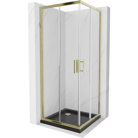 Mexen Rio čtvercový sprchový kout 70 x 70 cm, transparentní, zlatý + vanička Flat, černý - 860-070-070-50-00-4070G