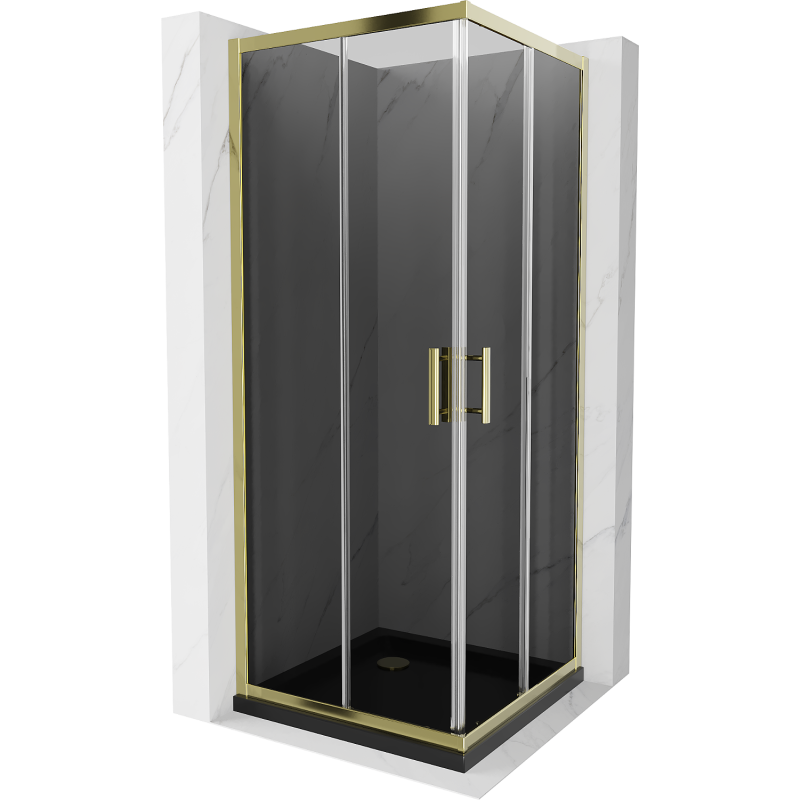 Mexen Rio čtvercová sprchová kabina 70 x 70 cm, grafitová, zlatá + vanička Flat, černá - 860-070-070-50-40-4070G