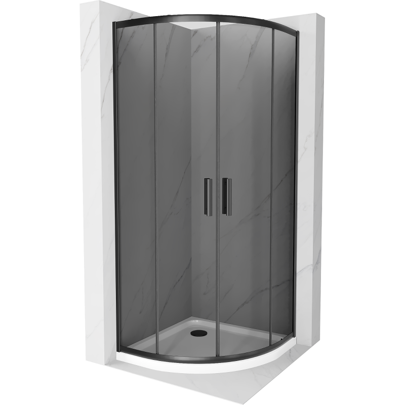 Mexen Rio sprchová kabina půlkruhová 80 x 80 cm, grafitová, černá + sprchová vanička Flat, bílá - 863-080-080-70-40-4110B