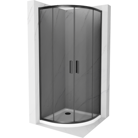 Mexen Rio sprchová kabina půlkruhová 80 x 80 cm, grafitová, černá + sprchová vanička Flat, bílá - 863-080-080-70-40-4110B