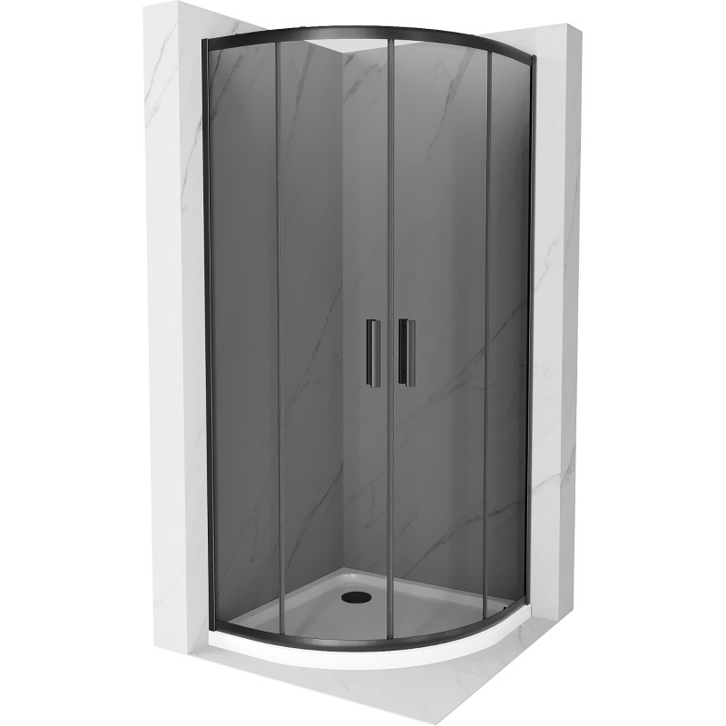 Mexen Rio půlkruhová sprchová kabina 90 x 90 cm, grafit, černá + brodzik Flat, bílý - 863-090-090-70-40-4110B