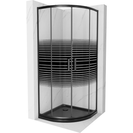 Mexen Rio sprchový kout půlkruhový 80 x 80 cm, černé pruhy, černý + vanička Flat, černá - 863-080-080-70-20-4170B