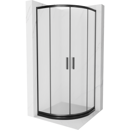 Mexen Rio polokruhový sprchový kout 90 x 90 cm, mat, černá + sprchová vanička Flat, černá - 863-090-090-70-30-4170B