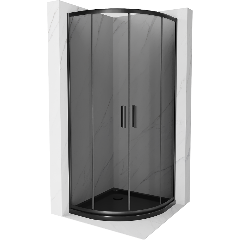 Mexen Rio půlkruhová sprchová kabina 80 x 80 cm, grafitová, černá + vanička Flat, černá 863-080-080-70-40-4170B