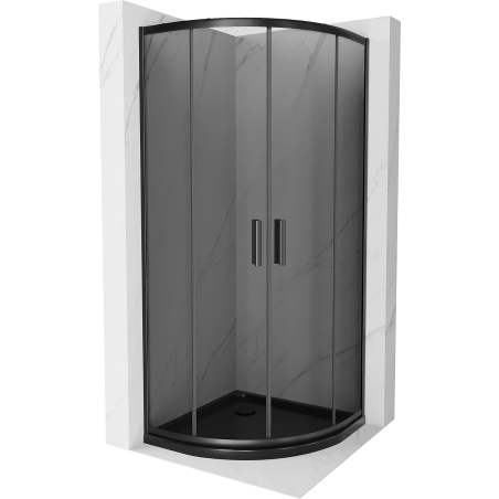 Mexen Rio půlkruhová sprchová kabina 80 x 80 cm, grafitová, černá + vanička Flat, černá 863-080-080-70-40-4170B