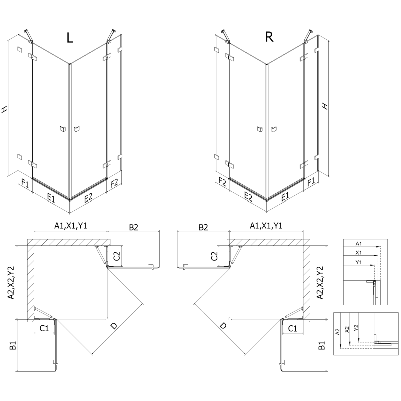 Mexen Lunar Duo sprchový kout s otočnými dveřmi vlevo 110 x 100 cm, průhledný, zlatý kartáčovaný - 834-110L-100P-55-00