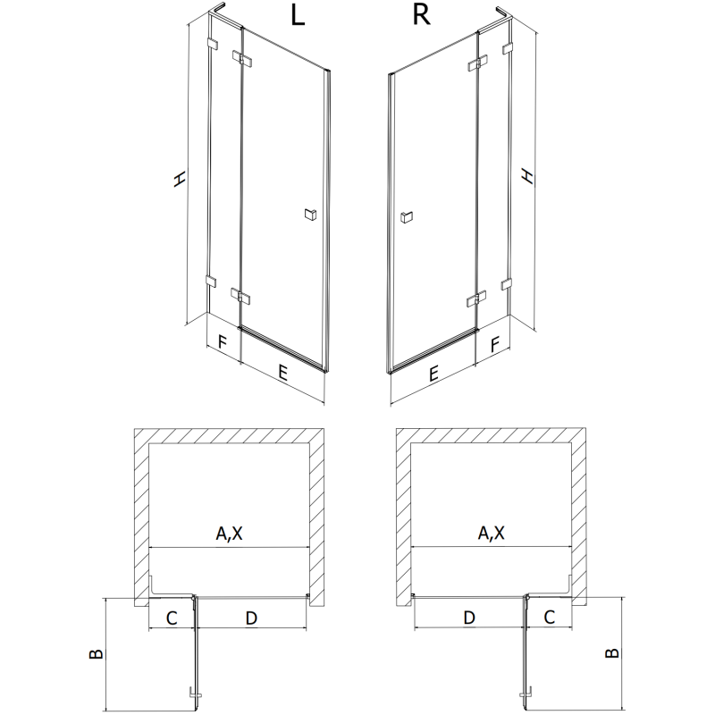 Mexen Lunar L sprchové dveře výklopné levé 110 cm, transparentní, bílé - 834L-110-000-20-00-L