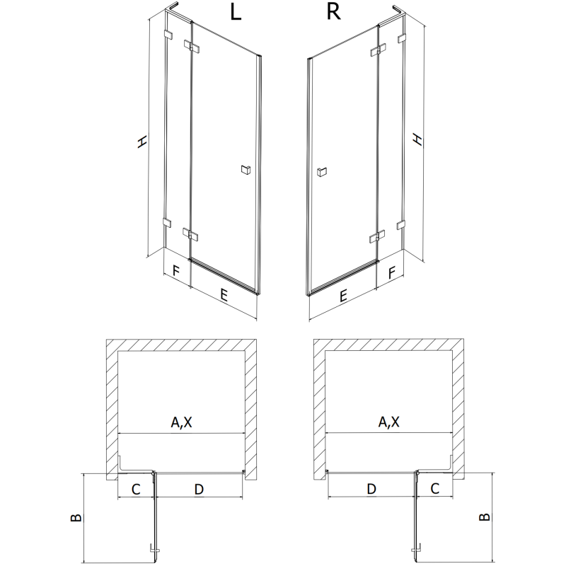 Mexen Lunar L sprchové dveře otočné pravé 70 cm, transparentní, zlaté - 834L-070-000-50-00-P