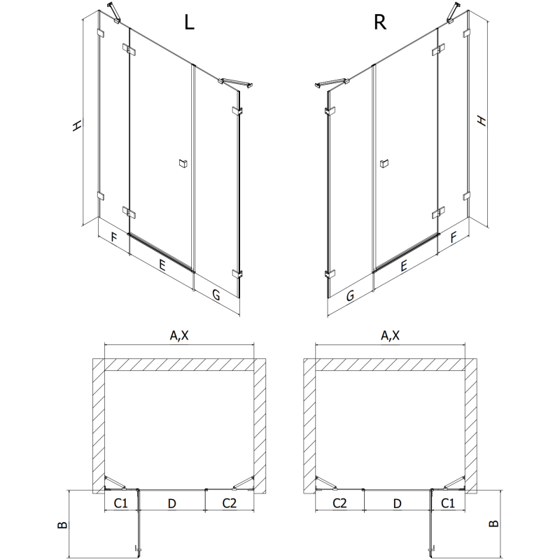 Mexen Lunar sprchové dveře otočné levé 140 cm, transparentní, bílé - 834S-140-050-20-00-L