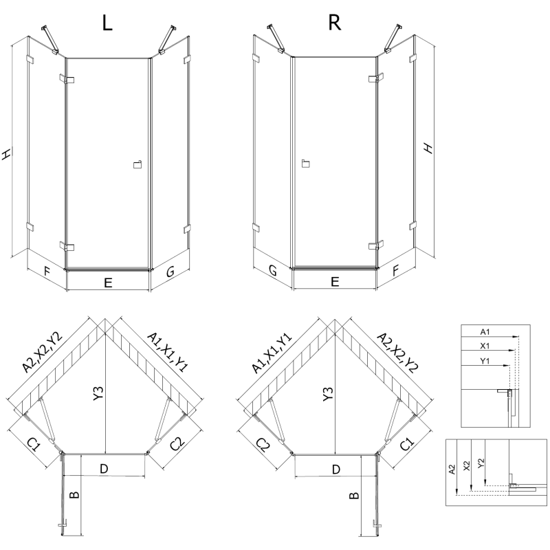 Mexen Lunar Pětiúhelníkový sprchový kout s otevíracími pravými dveřmi 80 x 100 cm, transparentní, chrom