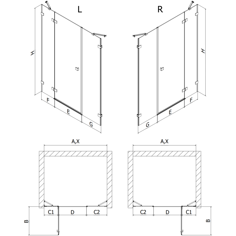 Mexen Lunar sprchové dveře otočné pravé 120 cm, transparentní, černé - 834S-120-050-70-00-P