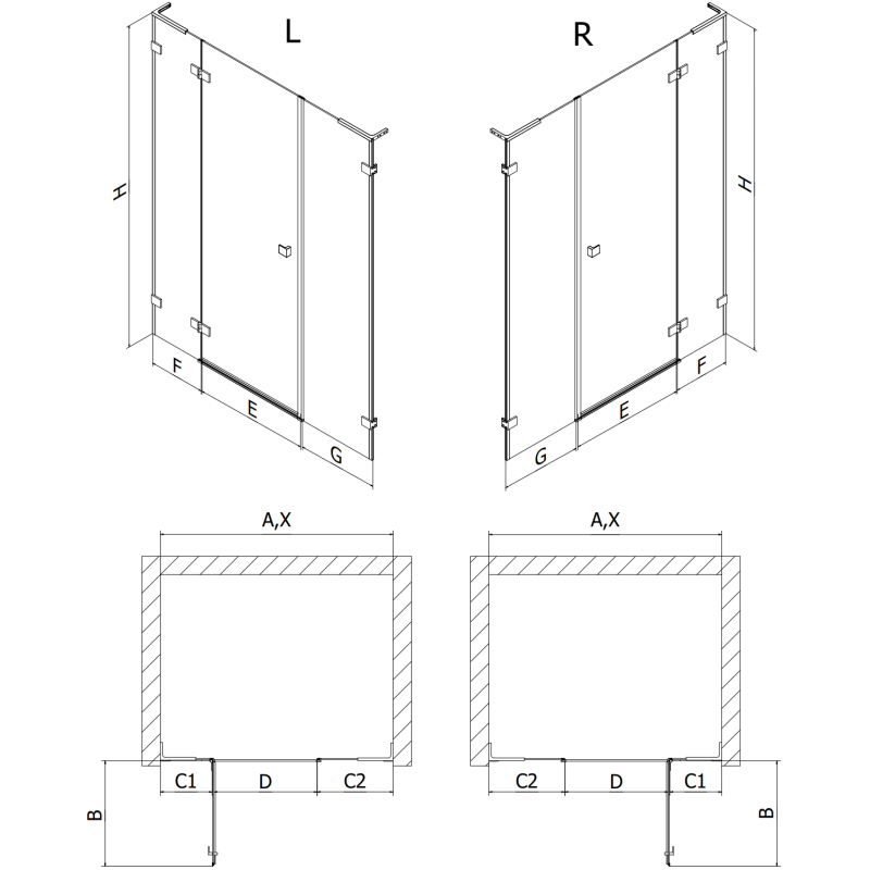 Mexen Lunar L sprchové dveře výklopné levé 125 cm, transparentní, bílé - 834SL-125-050-20-00-L