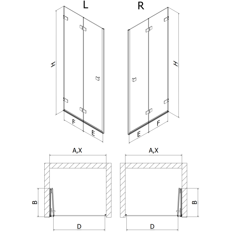 Mexen Lunar-F skládací pravé sprchové dveře 60 cm, transparentní, bílé - 836-060-000-20-00-P