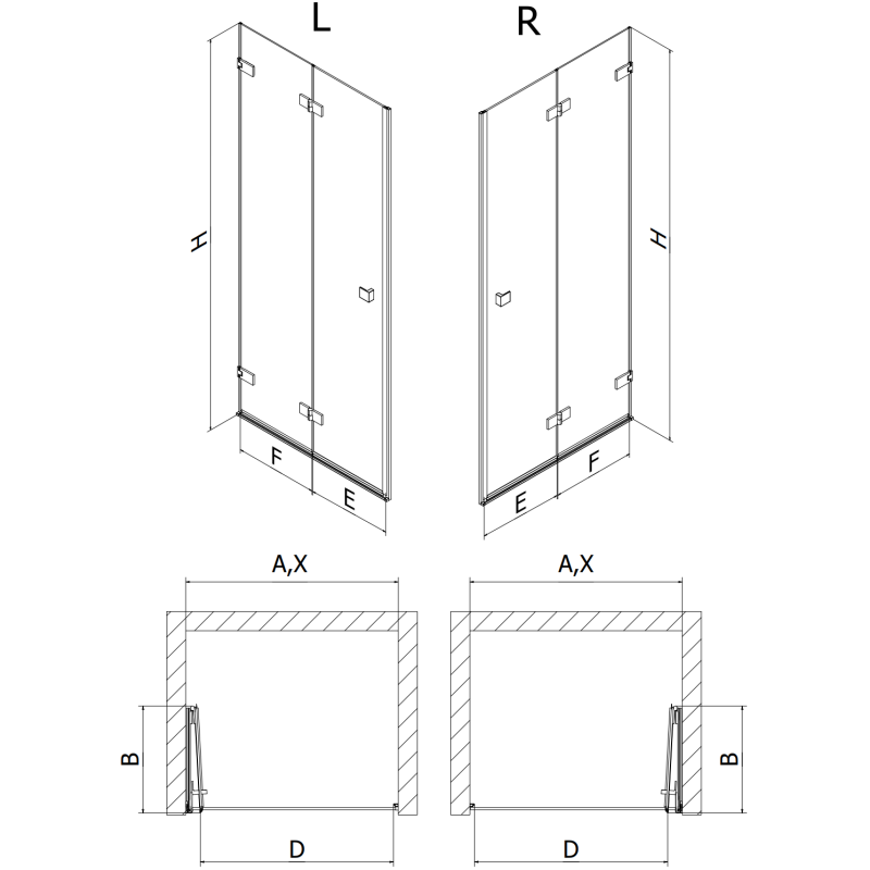 Mexen Lunar-F sprchové dveře skládací pravé 70 cm, transparentní, bílé - 836-070-000-20-00-P