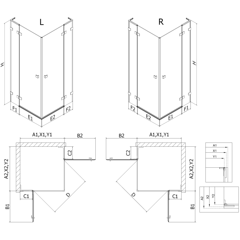 Mexen Lunar L Duo sprchový kout otočný levý 105 x 95 cm, průhledný, kartáčovaný nikl - 834L-105L-095P-97-00