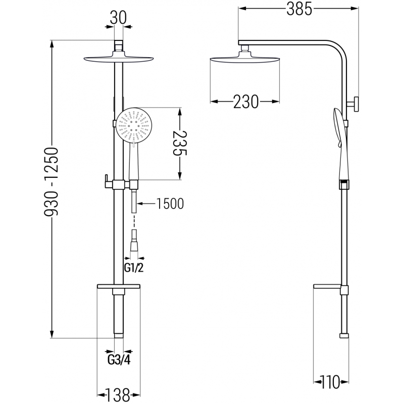 Mexen Q67 sprchový sloup, černý - 798676795-70