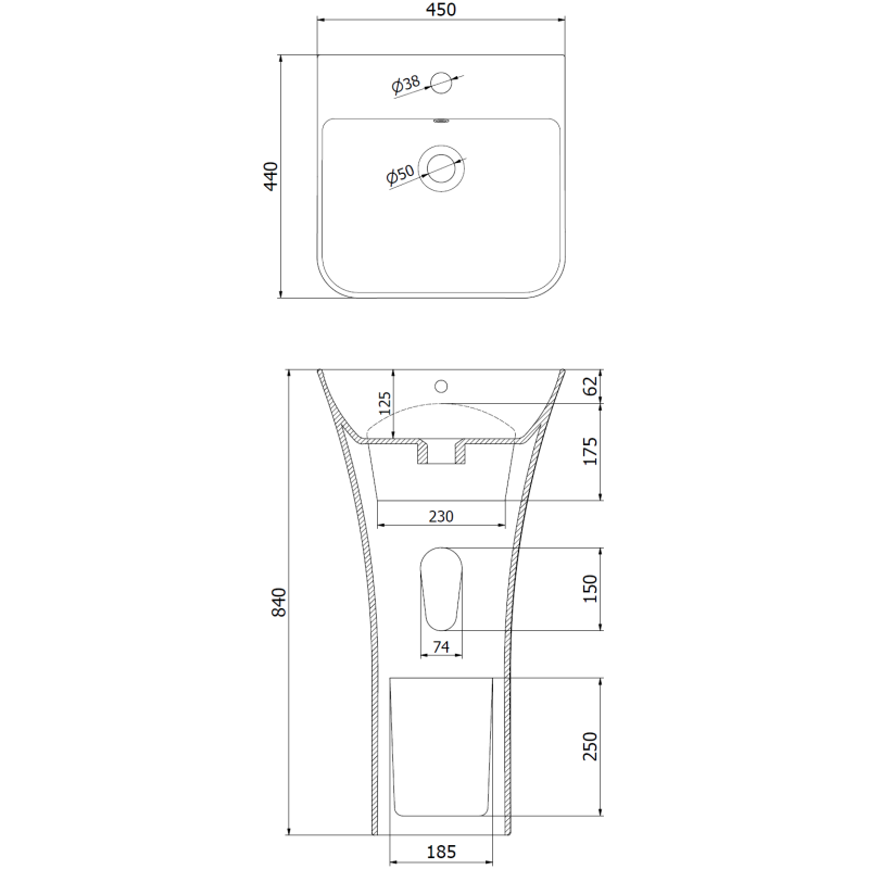 Mexen Nel volně stojící umyvadlo 45 x 44 cm, černý mat - 26134570