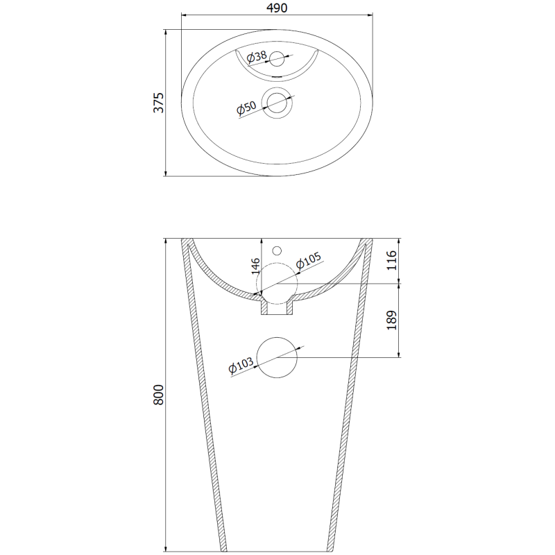 Mexen Orkla volně stojící umyvadlo 49 x 37 cm, bílá - 26065000