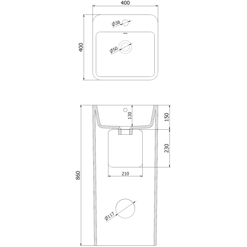 Mexen Otra volně stojící umyvadlo 40 x 40 cm, bílá - 26034000