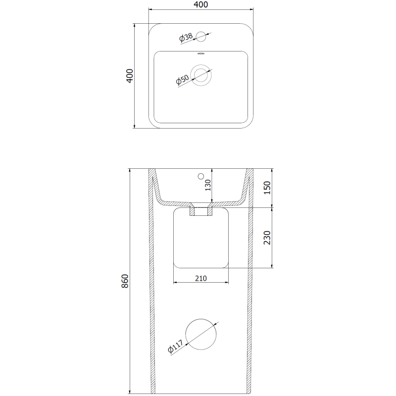 Mexen Otra volně stojící umyvadlo 40 x 40 cm, černá mat - 26034070