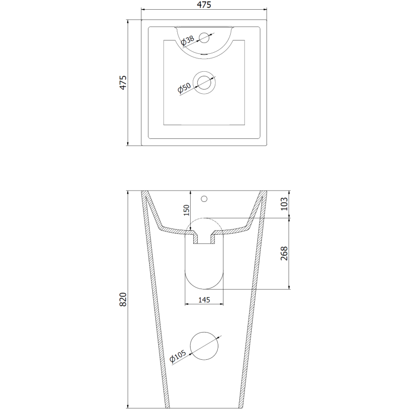 Mexen Pia volně stojící umyvadlo 47 x 47 cm, bílá - 26104700