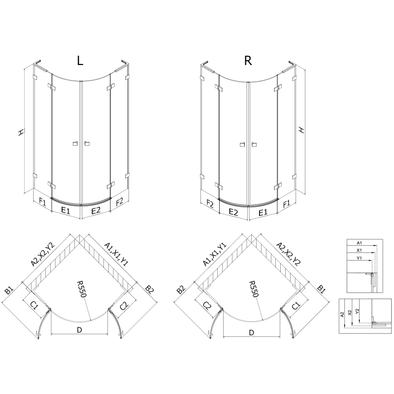 Mexen Lunar L sprchový kout půlkruhový otočný 90 x 90 cm, transparentní, zlatý - 833L-090L-090P-50-00
