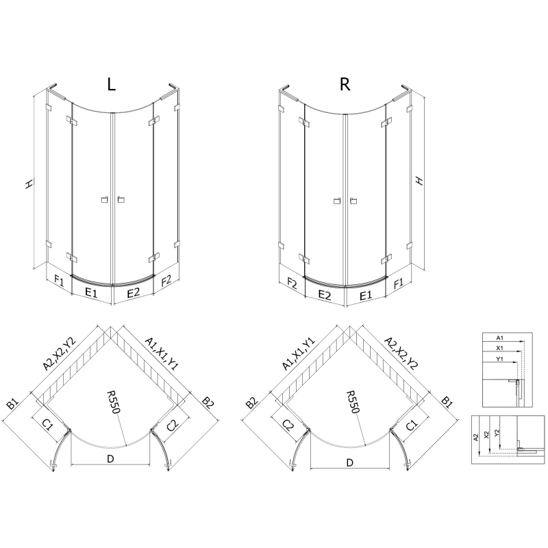 Mexen Lunar L sprchový kout půlkruhový otočný pravý 100 x 90 cm, transparentní, růžové zlato - 833L-100P-090L-60-00
