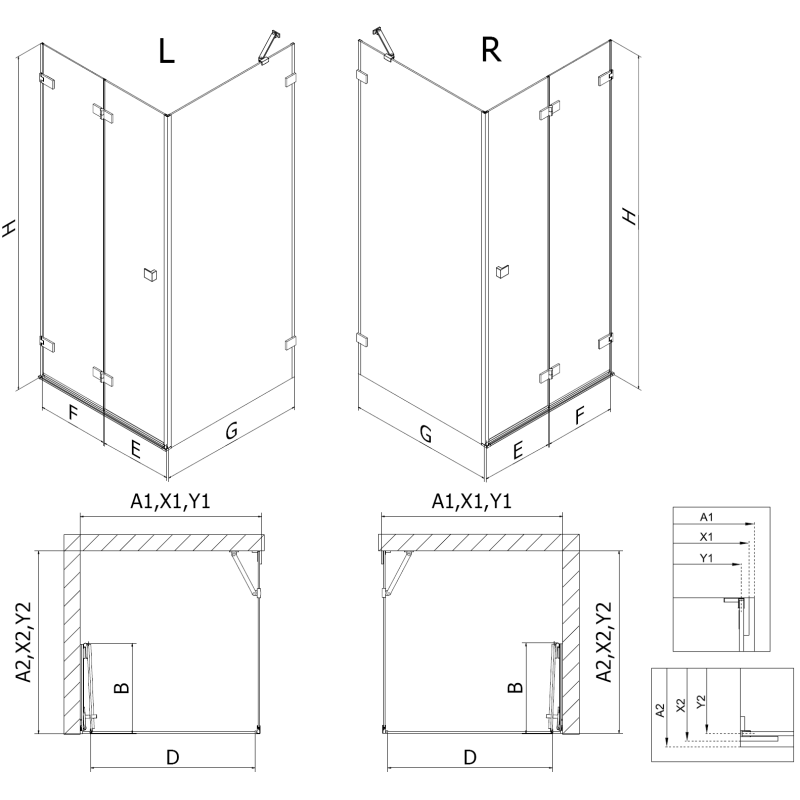 Mexen Lunar-F skládací sprchový kout levý 95 x 90 cm, průhledný, gun metal - 836-095-090-95-00-L