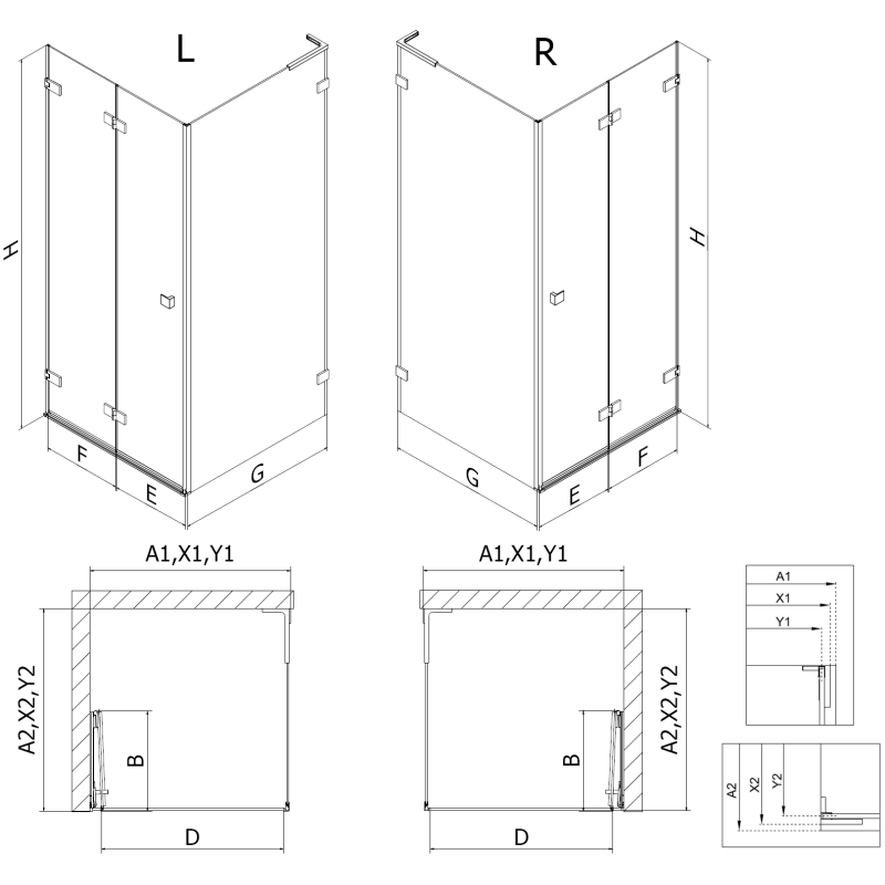 Mexen Lunar-F L skládací sprchová kabina levá 100 x 100 cm, transparentní, zlatá - 836L-100-100-50-00-L