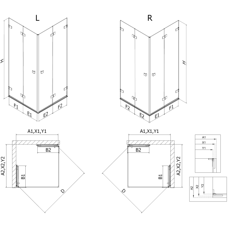 Mexen Lunar-F Duo sprchová kabina skládací 90 x 70 cm, transparentní, gun metal - 836-090L-070P-95-00