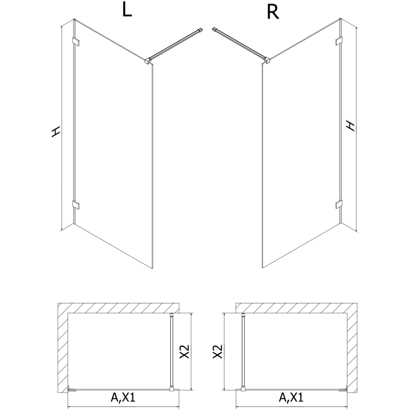 Mexen Lunar sprchová stěna Walk-in levá 60 x 200 cm, transparentní 8 mm, kartáčovaná měď - 830-060-000-65-00-L